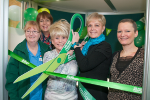Lucy (far right) at our Macmillan 'pod' opening